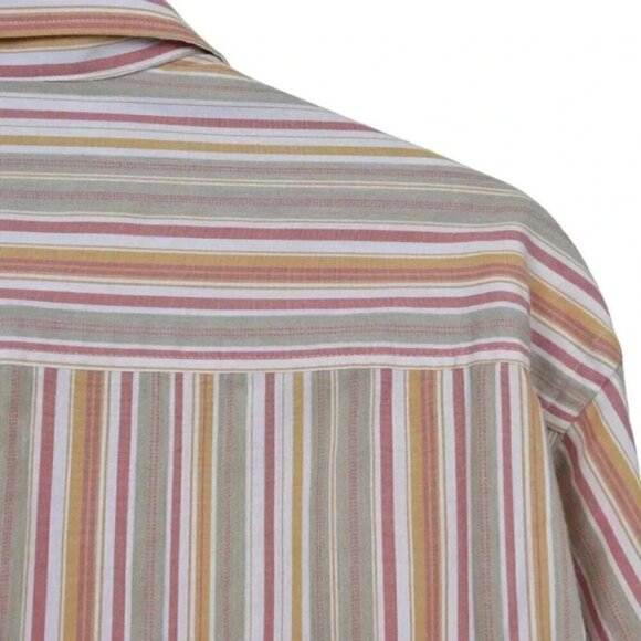 Vintage J. Crew Orange Pink Striped Button Up Dress Shirt Size XL - Picture 5 of 9